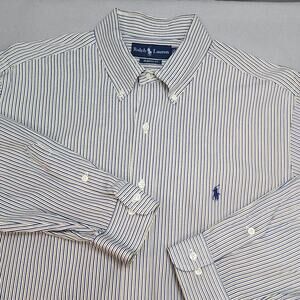 Ralph Lauren Classic Fit Men's Blue & Yellow Striped Button Up Shirt SZ 17 34/35